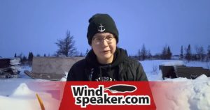 Jeronimo Kataquapit is the founder and leader of the ‘Here We Stand – Call To Action’ grassroots movement to protect the land in the James Bay territory. He is pictured here holding one of his live stream events from Nawashi River, a remote location 140 kms north of Attawapiskat on the James Bay coast.