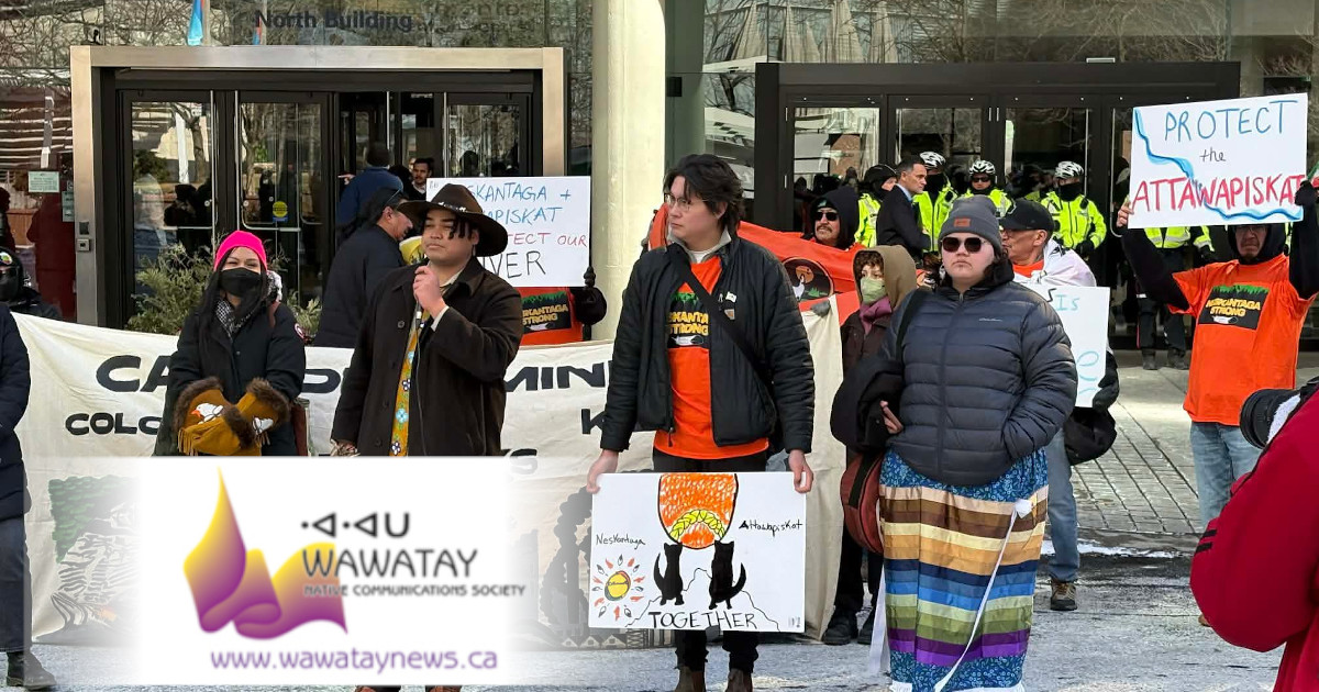 photo by Okiniwak First Nation Youth holding rally at PDAC in Toronto on March 2 2026 to protect FN lands from the Ring of Fire development.