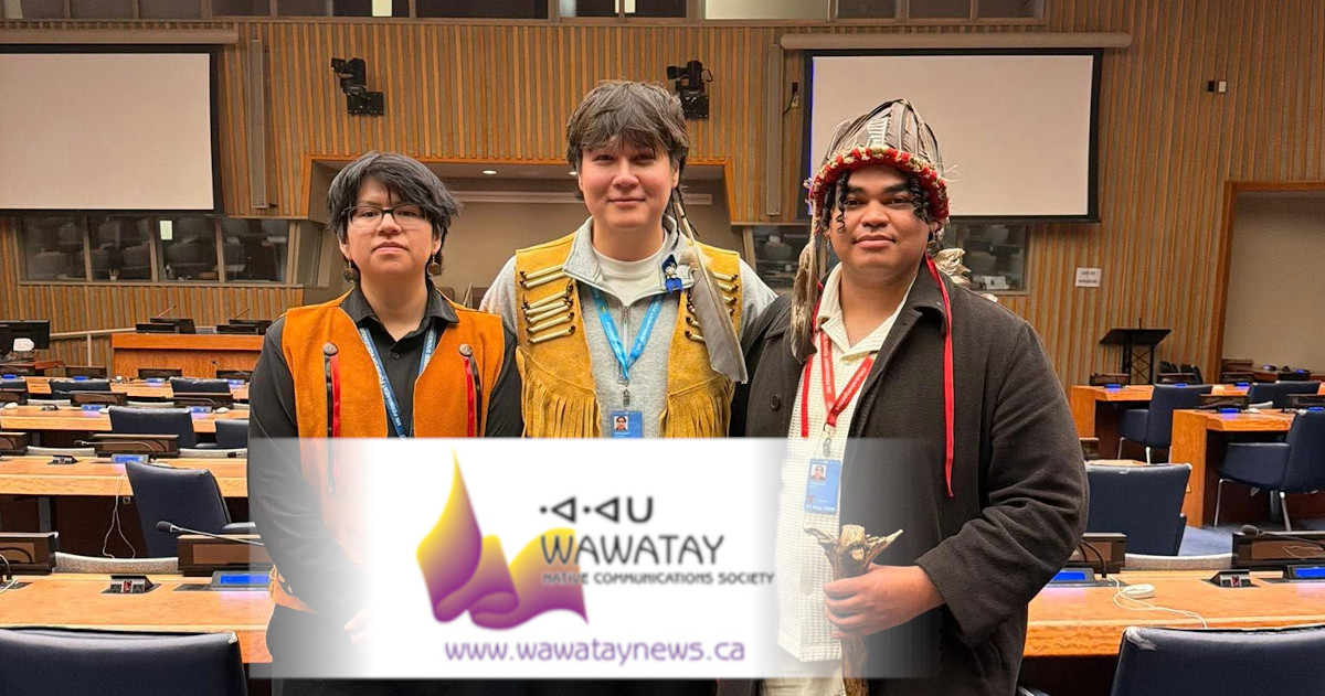 Northern First Nation youth addressed the United Nations Permanent Forum on Indigenous Issues (UNPFII) Twenty-Fifth Session which was held at the United Nations headquarters in New York from April 20 to May 1, 2026. Pictured (L-R) at the UN in New York are: Kohen Mattinas, Lac Seul FN / Constance Lake FN; Jeronimo Kataquapit, Attawapiskat FN and Ramon Kataquapit, Attawapiskat FN.