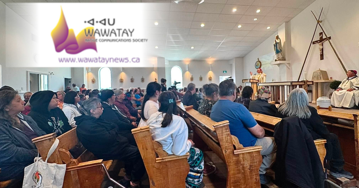 The New St Francis Xavier Church in Attawapiskat FN was opened on August 25, 2026. The community is pictured here during the opening ceremony and consecration of the new church. photo by Rosie Koostachin